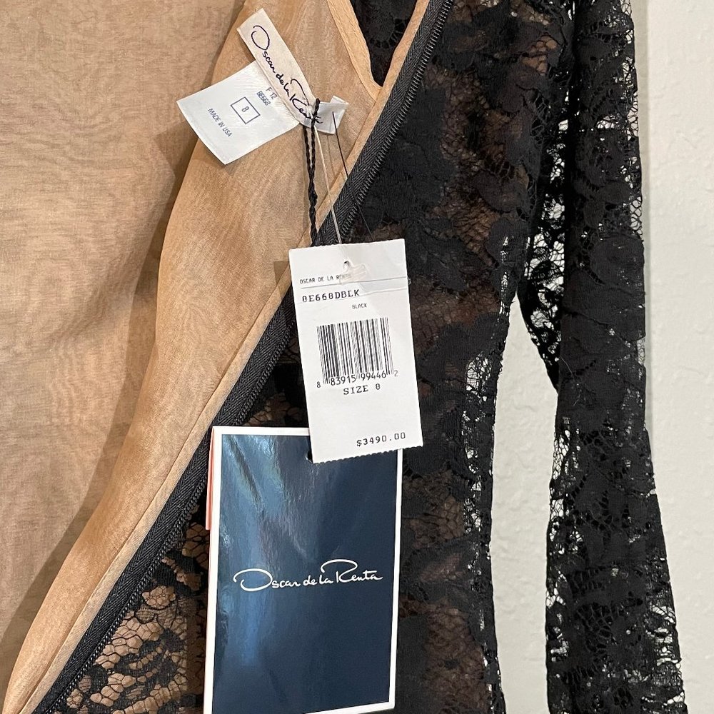 NWT Oscar de la Renta Black Lace Long-Sleeve Fit-and-Flare Dress - Picture 4 of 15